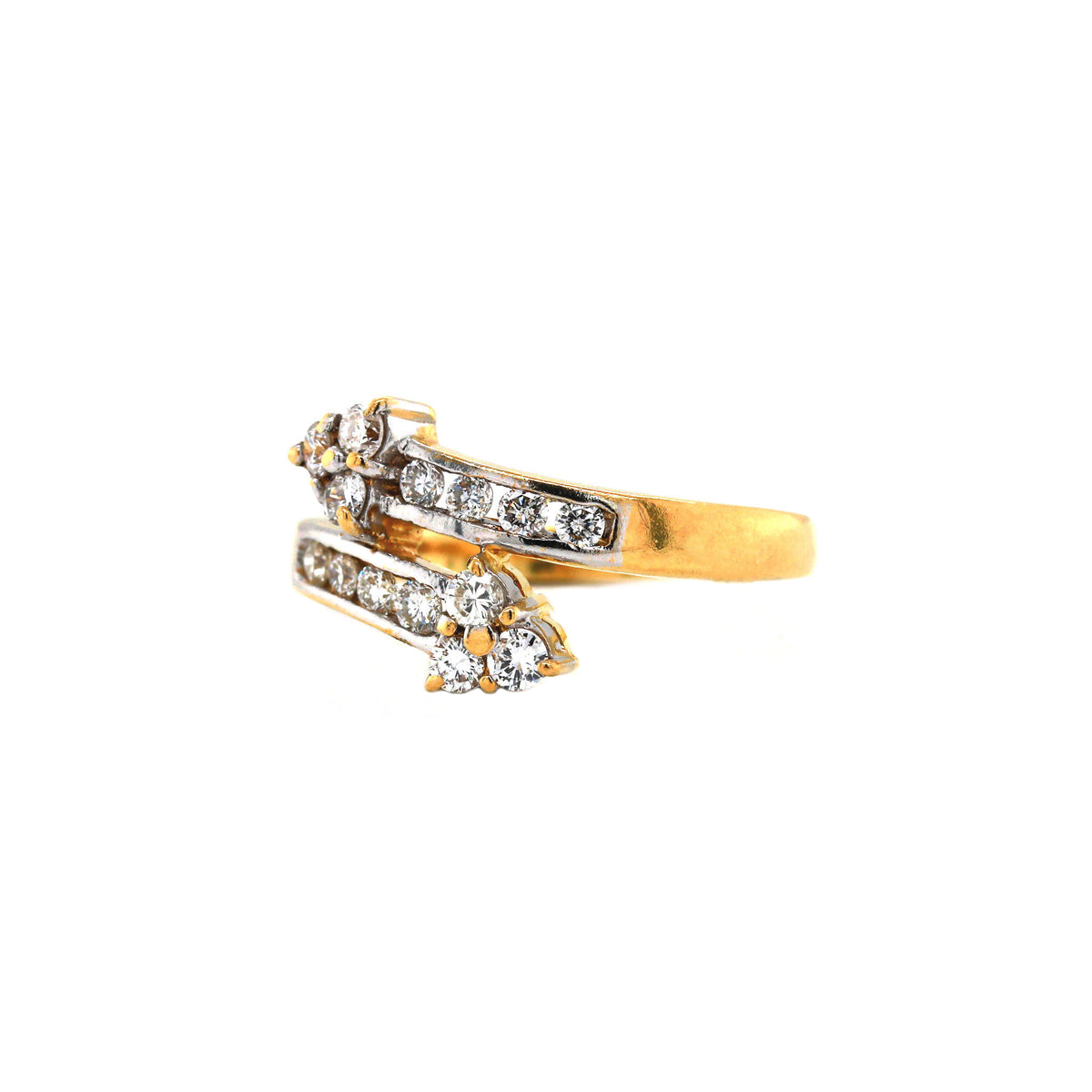 18K Yellow & White Gold Diamond Arrow Two-Tone Bypass Ring