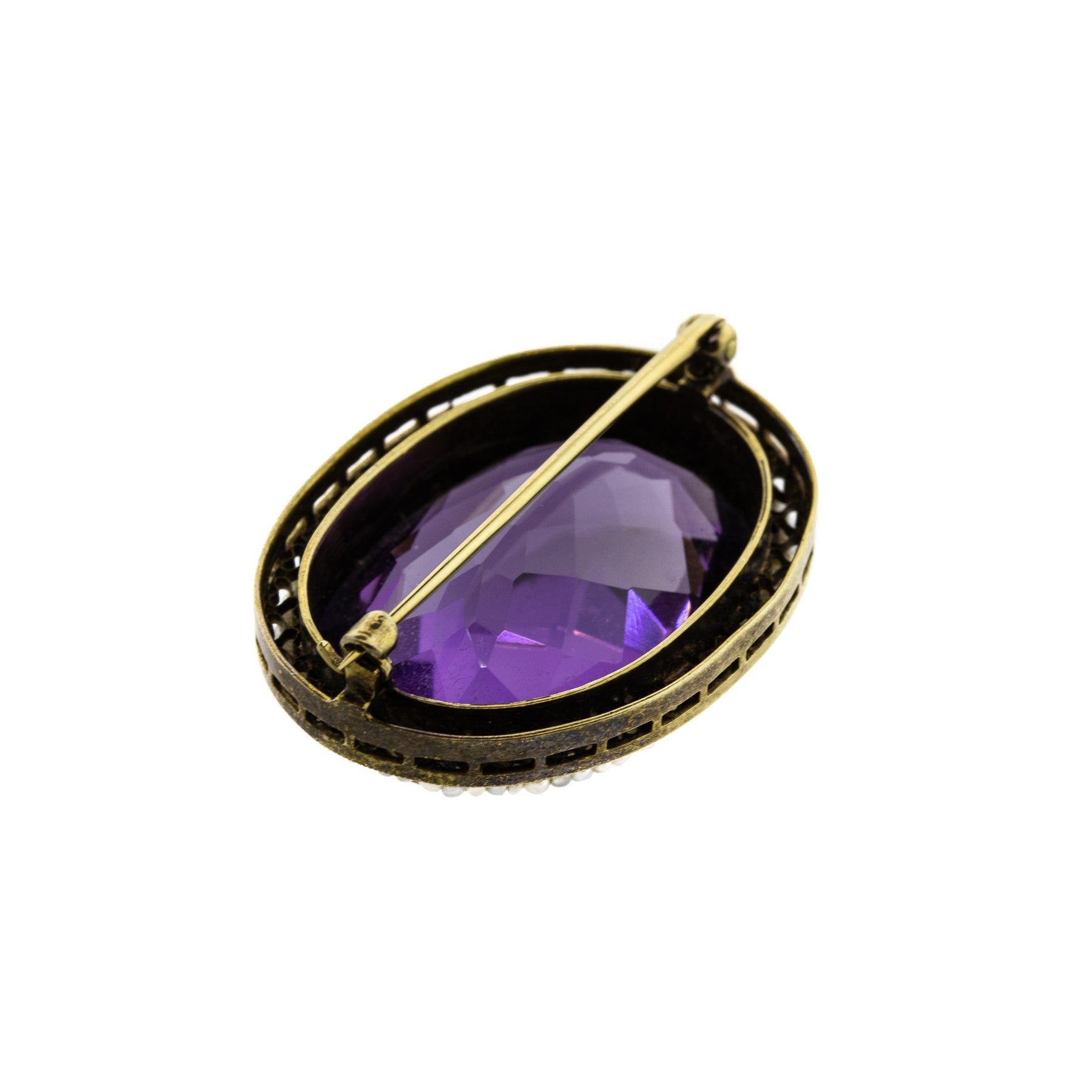 Victorian Oval Amethyst & Seed Pearl Brooch