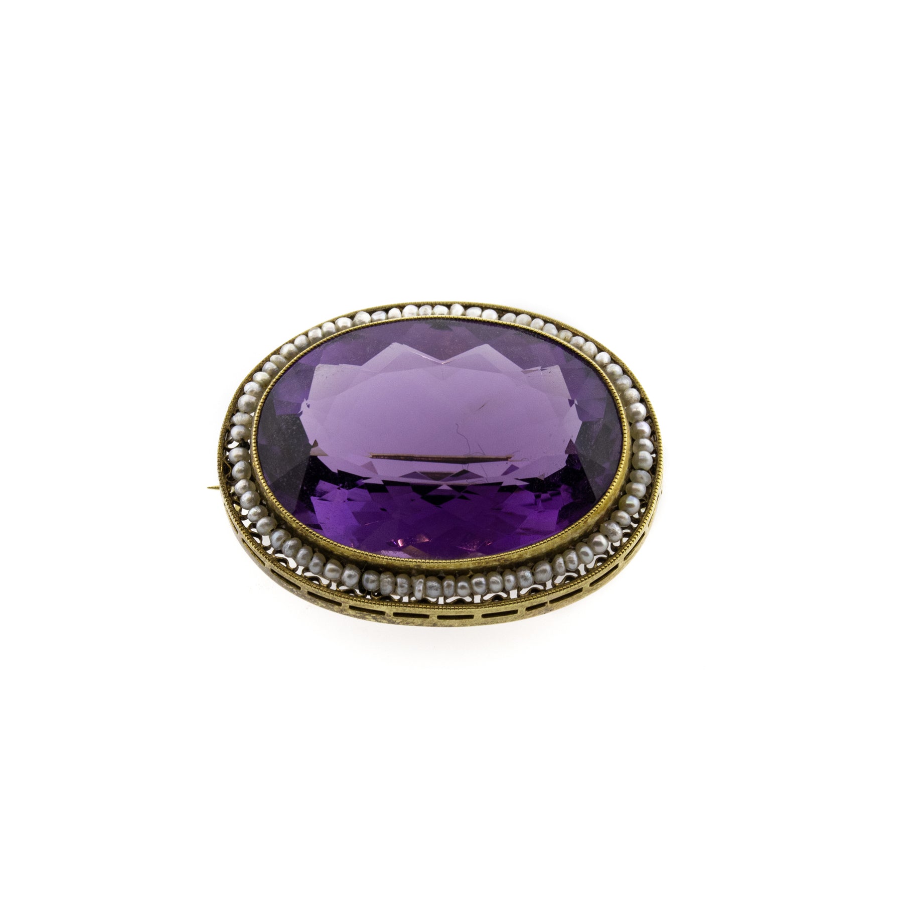 Victorian Oval Amethyst & Seed Pearl Brooch