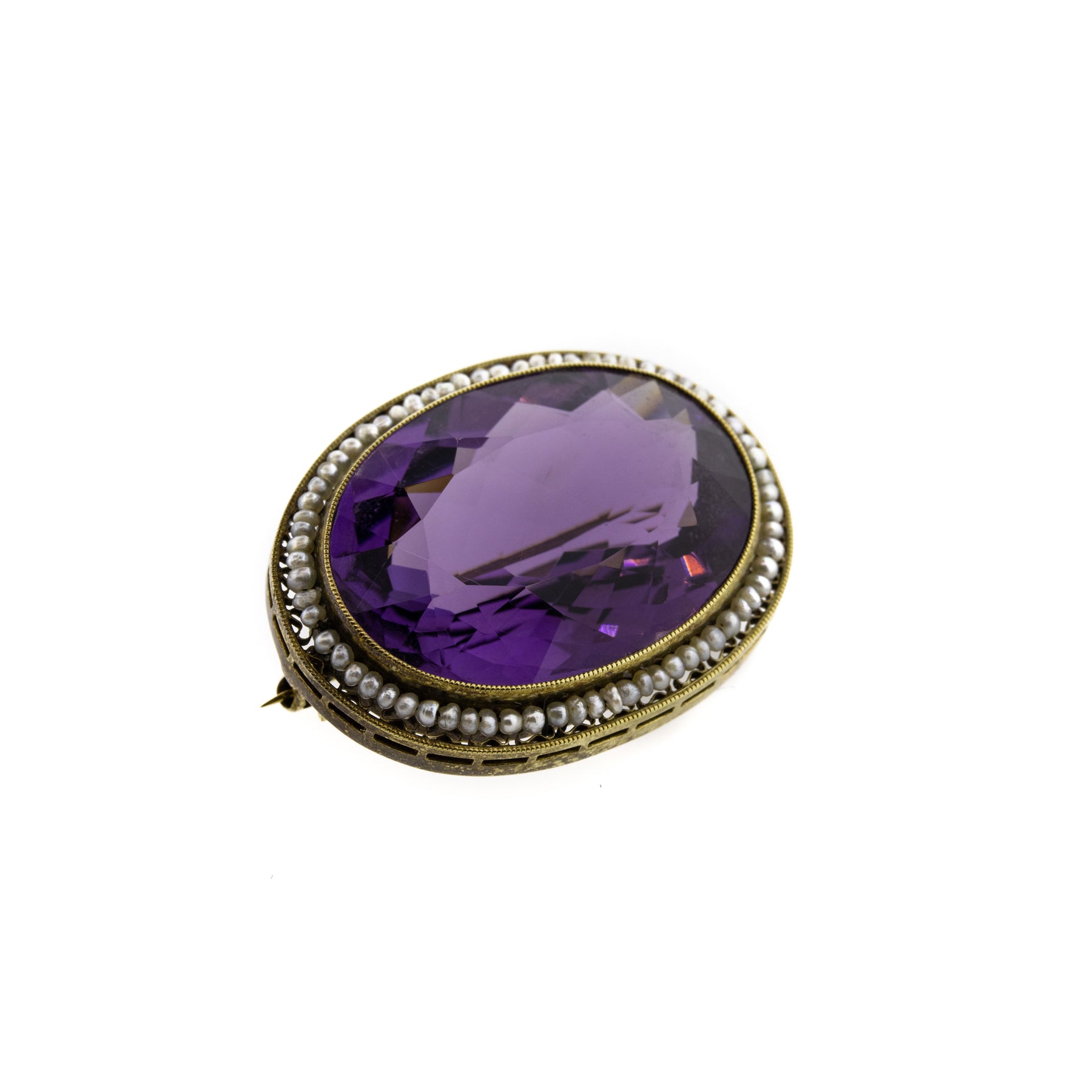 Victorian Oval Amethyst & Seed Pearl Brooch