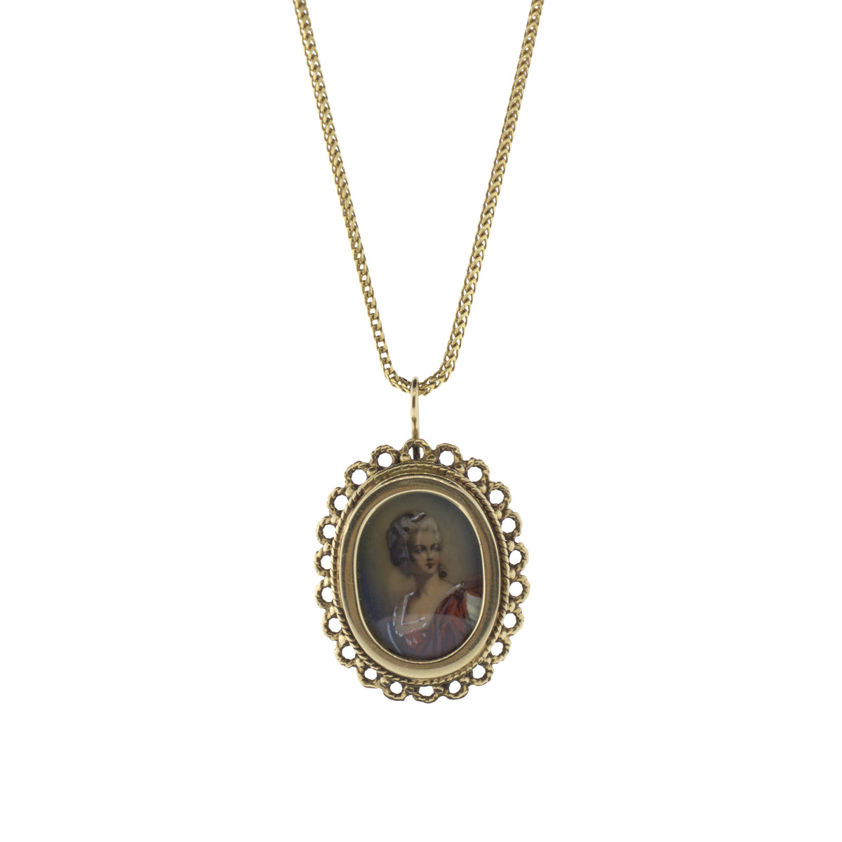 Victorian 14K Yellow Gold Pendant with Hand-Painted Portrait