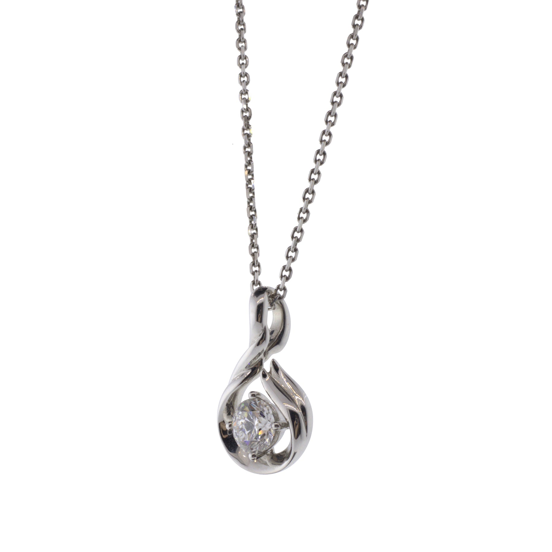 Freeform 18K White Gold Solitaire Diamond Pendant Necklace