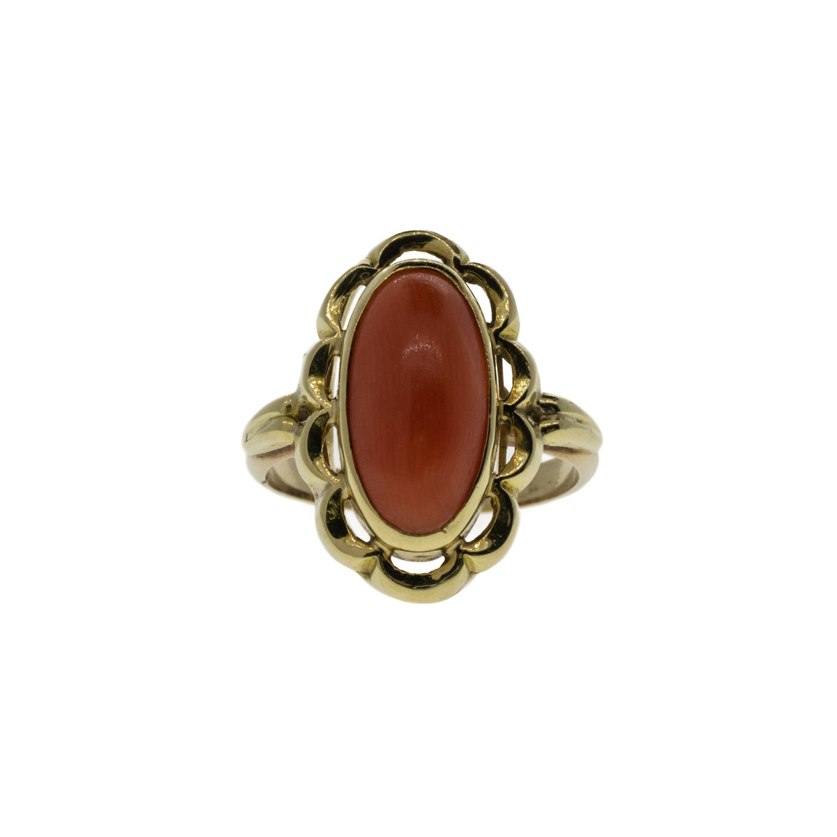 Victorian Elongated Cabochon Cut Coral Ring