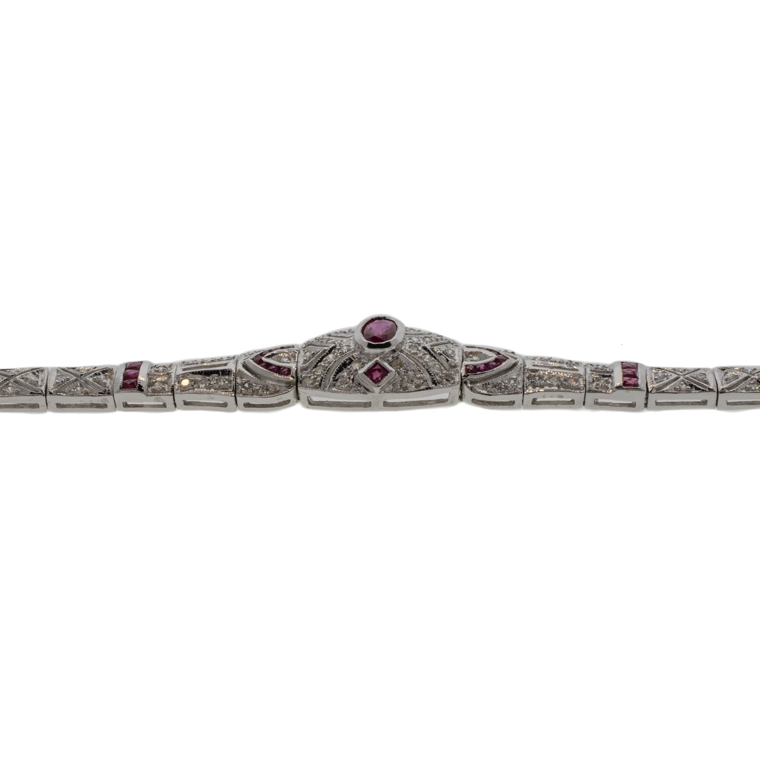 Ruby and Diamond Art Deco Style 14K White Gold Bracelet