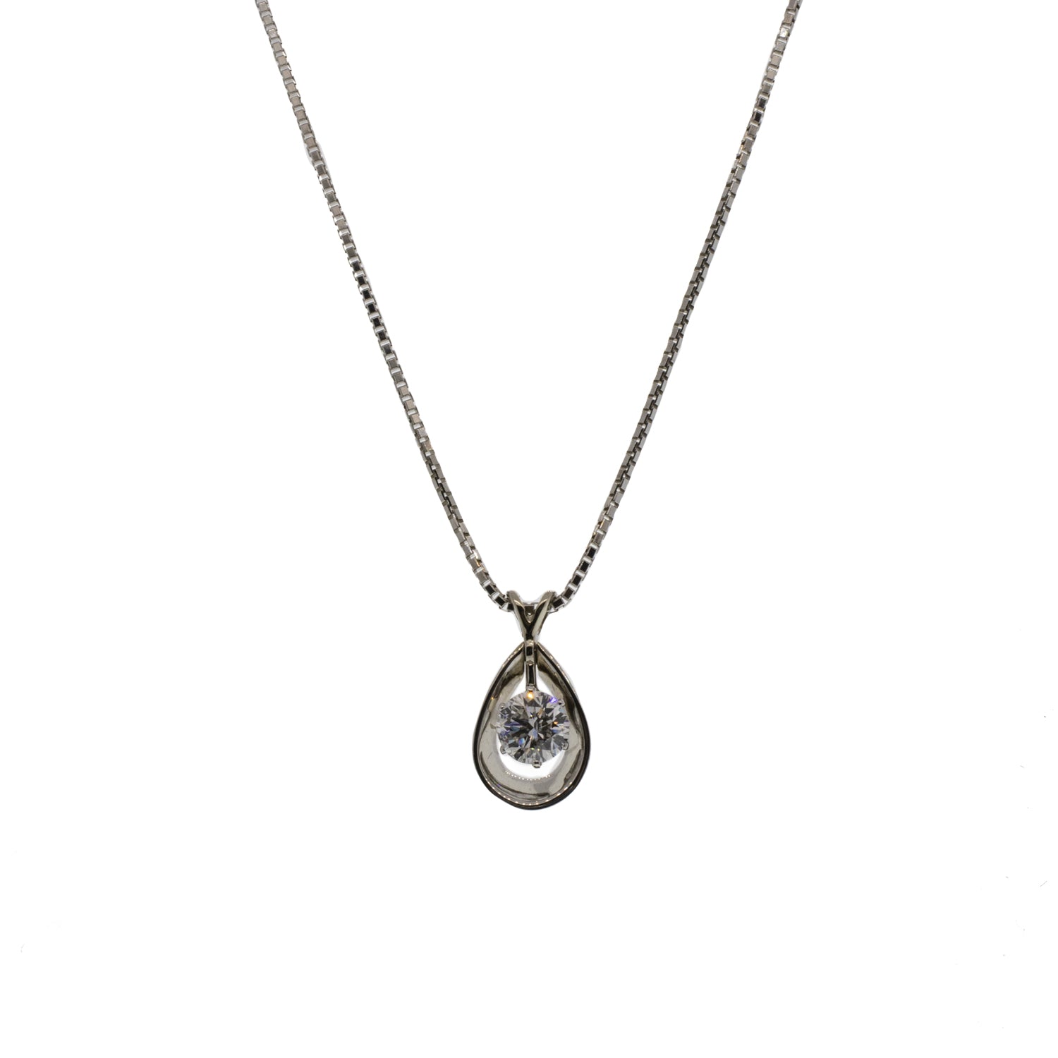 14K White Gold Round Floating Diamond Necklace and Box Chain