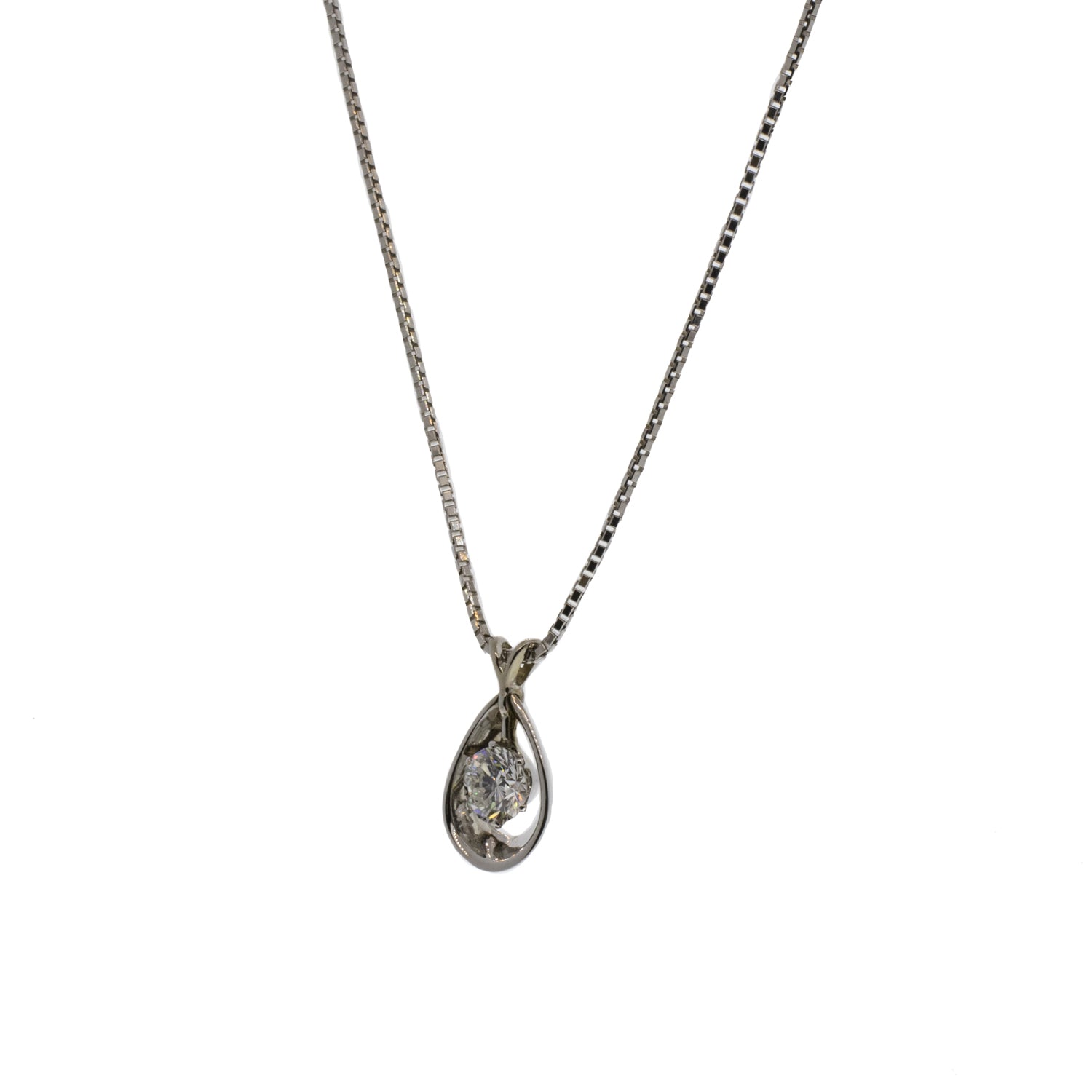 14K White Gold Round Floating Diamond Necklace and Box Chain
