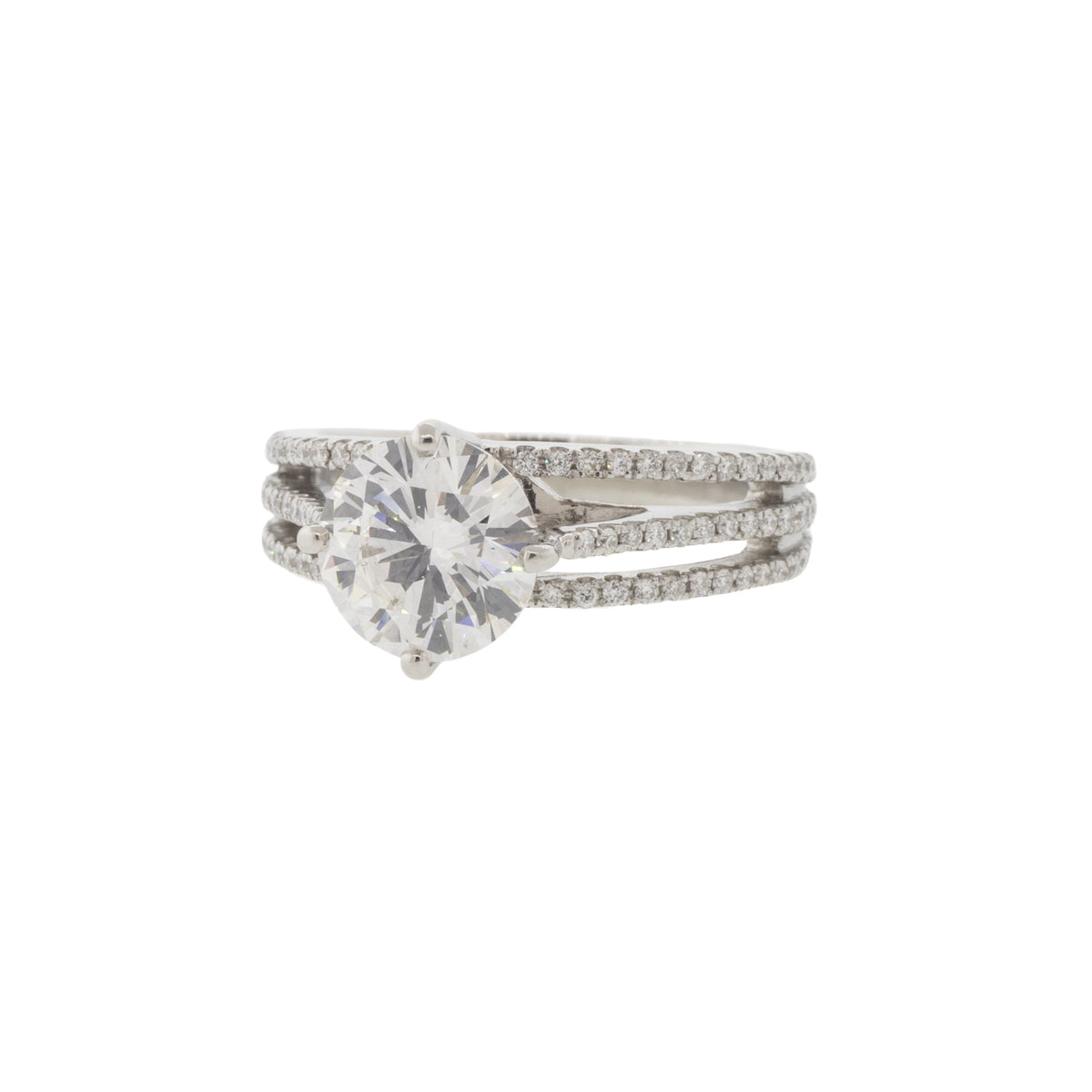 Platinum Three Line Accented Diamond Solitaire Ring