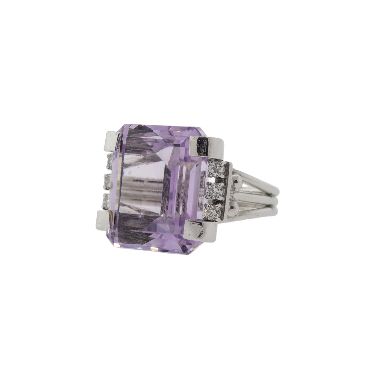 24ct Emerald Cut Kunzite and Diamond Ring