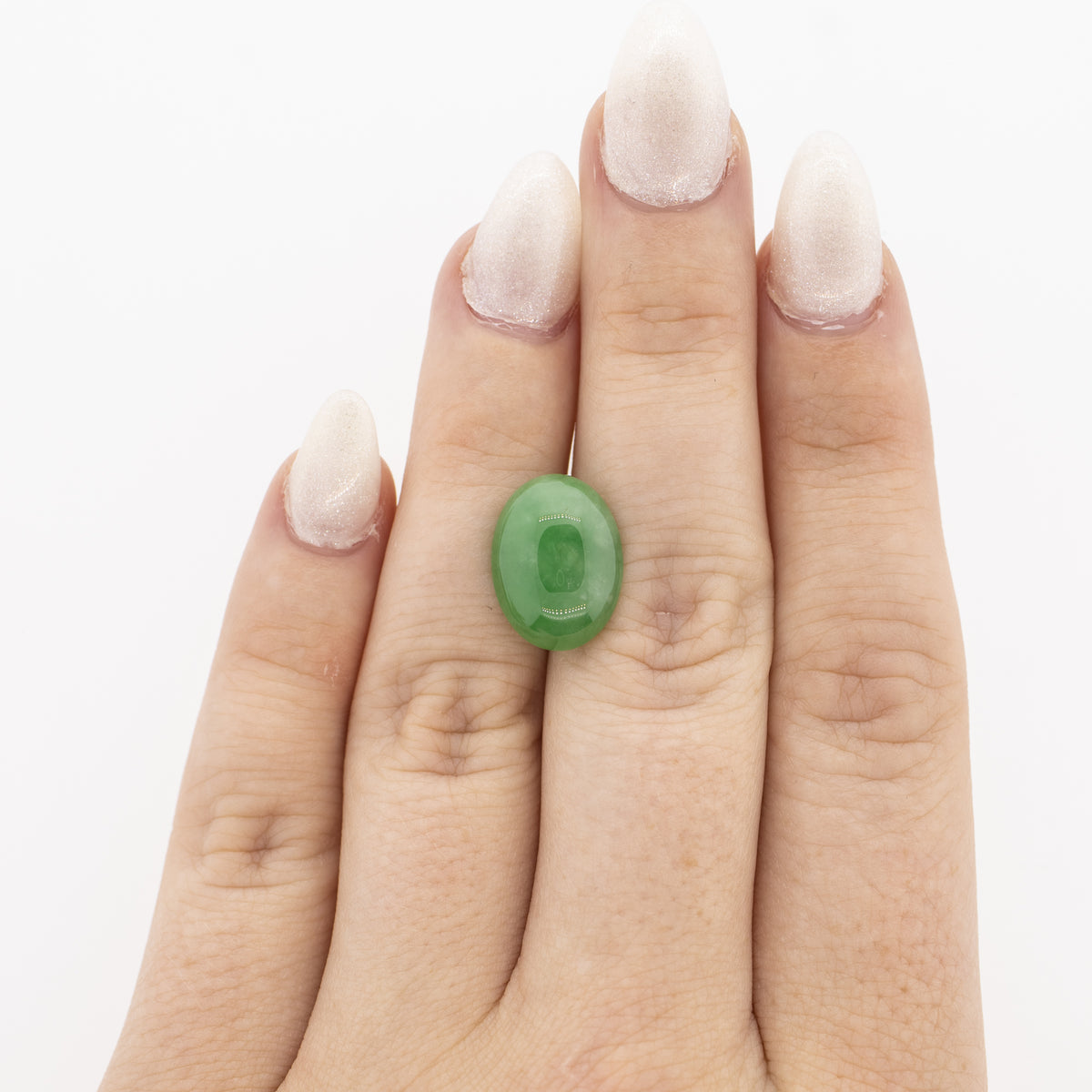 8.26ct Oval Cabochon Cut Mottled Apple Green Jadeite Jade