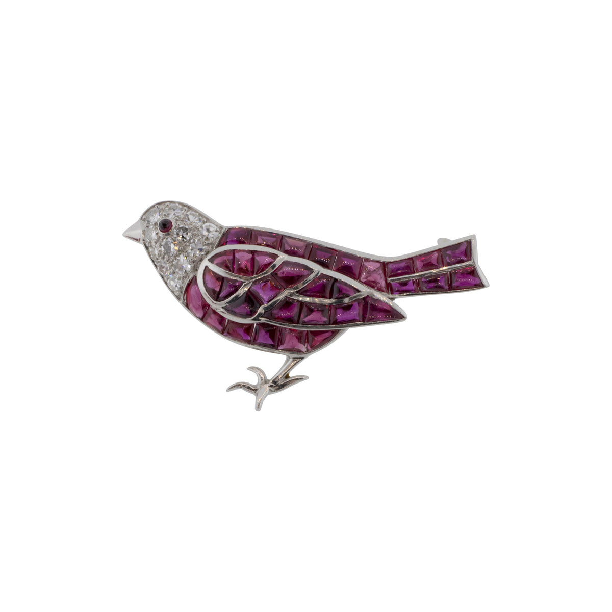 -Platinum Art Deco Hand Engraved Cartier Bird Brooch