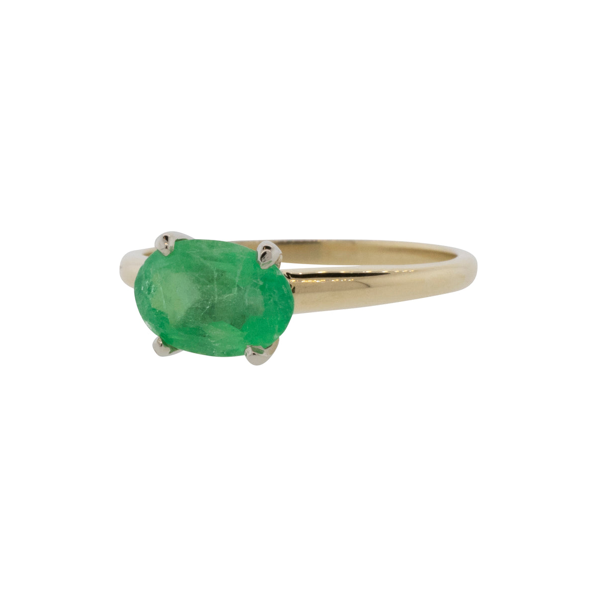 East-West Oval Emerald Solitaire Ring