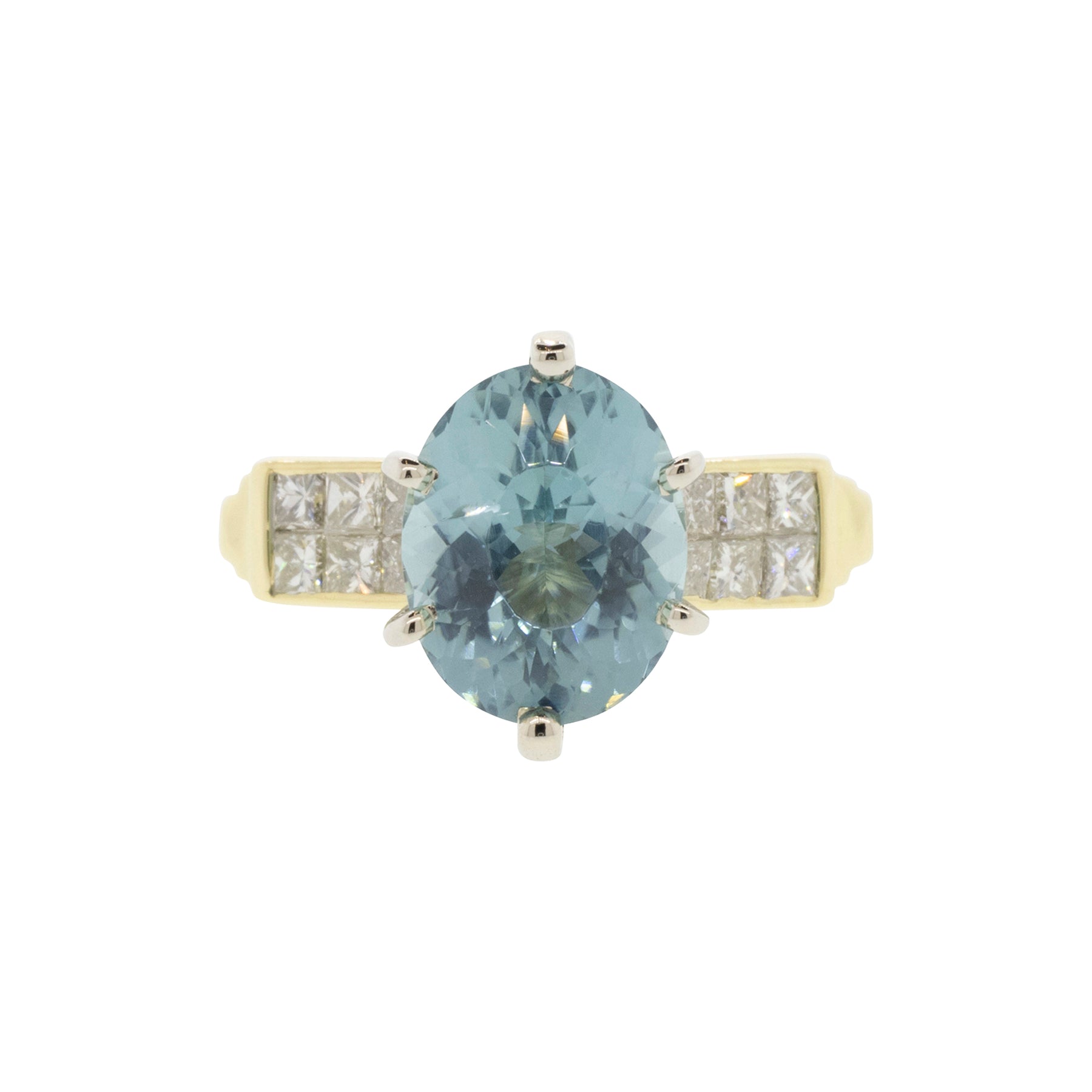 18K Yellow Gold Oval Cut Mint Tourmaline and Diamond Ring