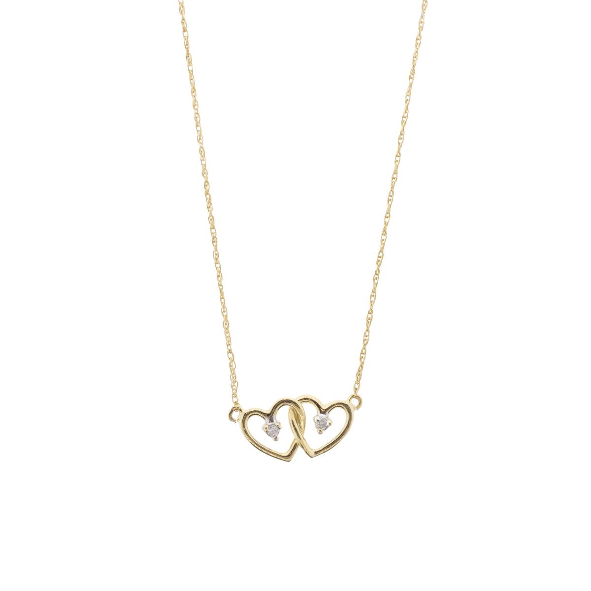 14K Yellow Gold Double Heart Necklace