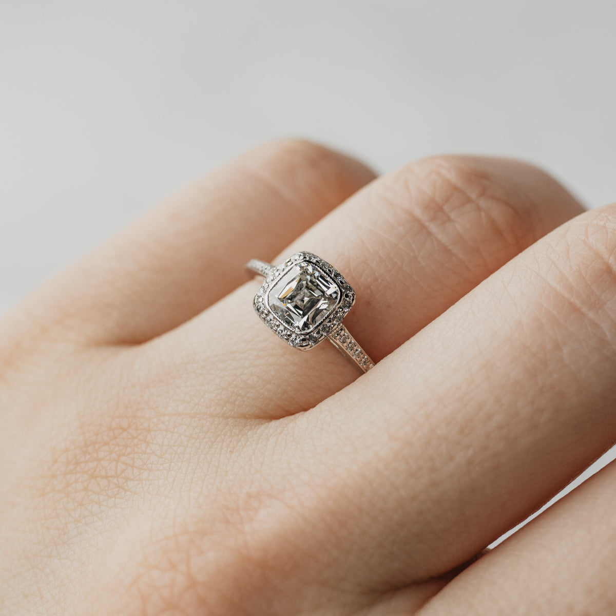 Platinum Tiffany & Co Cushion Cut Halo Engagement Ring