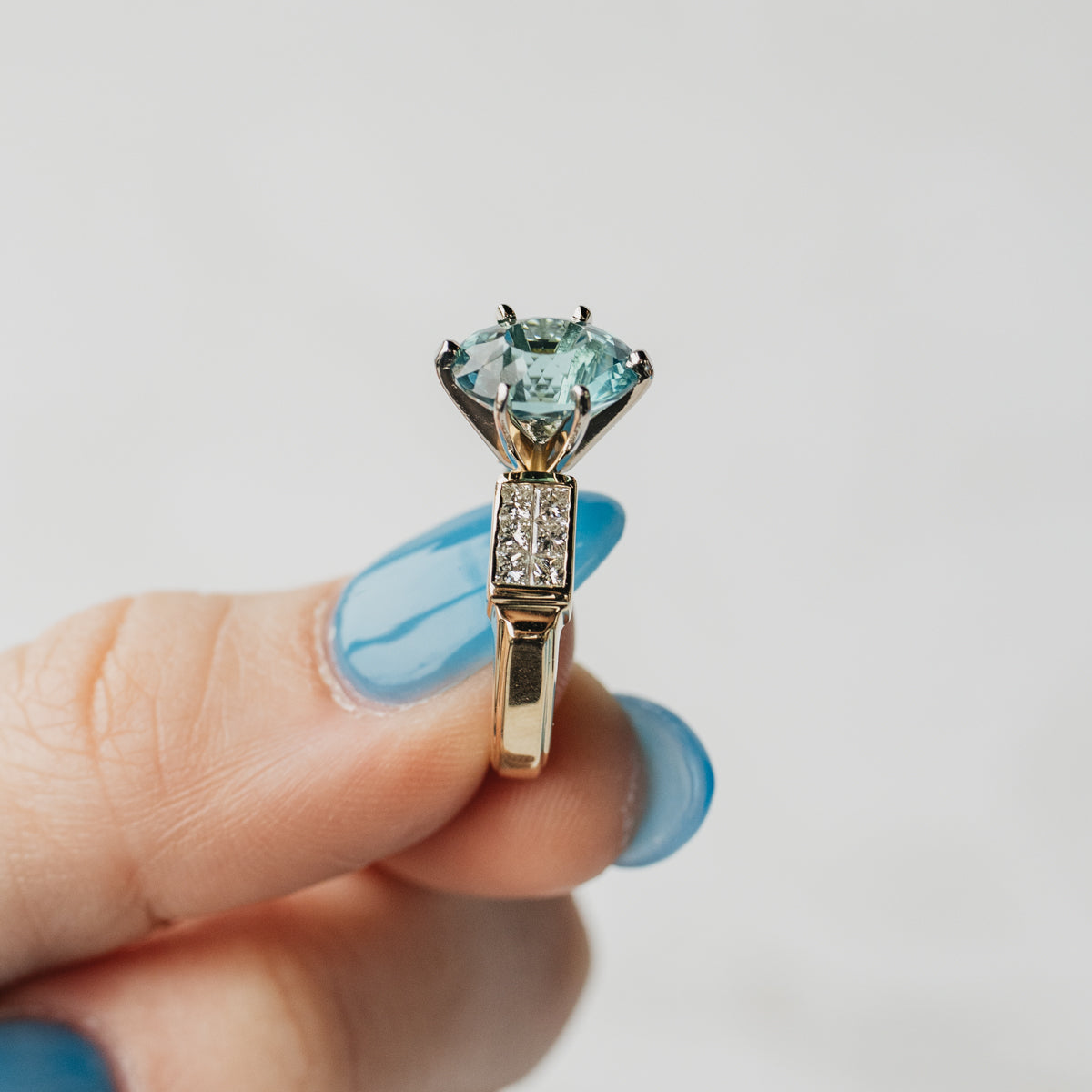 18K Yellow Gold Oval Cut Mint Tourmaline and Diamond Ring