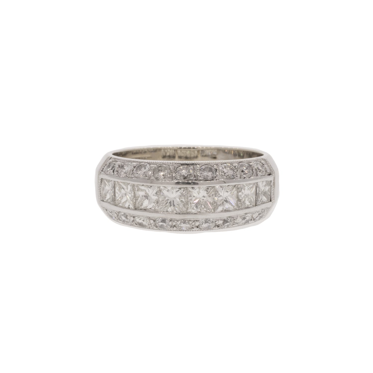 Three-Line Round Brilliant and Princess Cut Diamond Ring