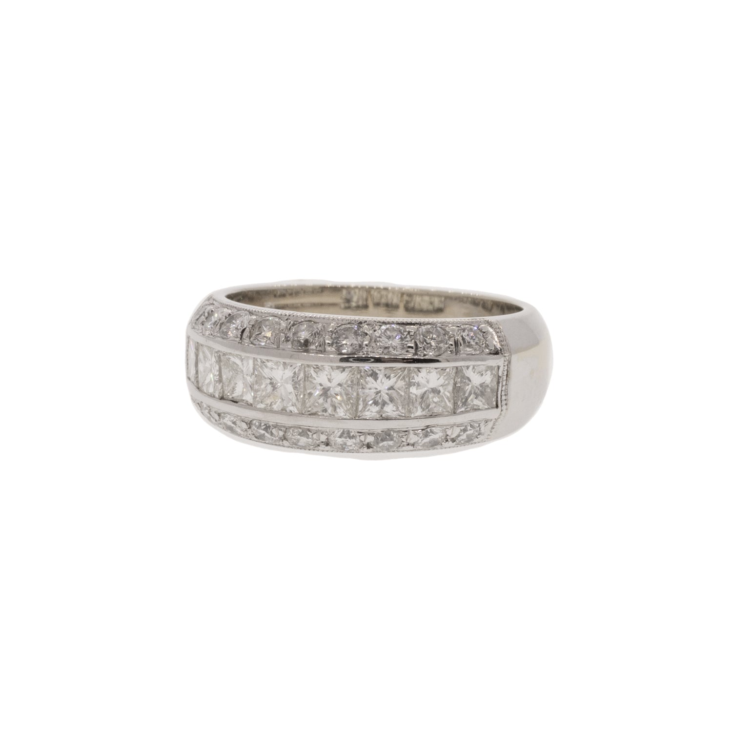 Three-Line Round Brilliant and Princess Cut Diamond Ring