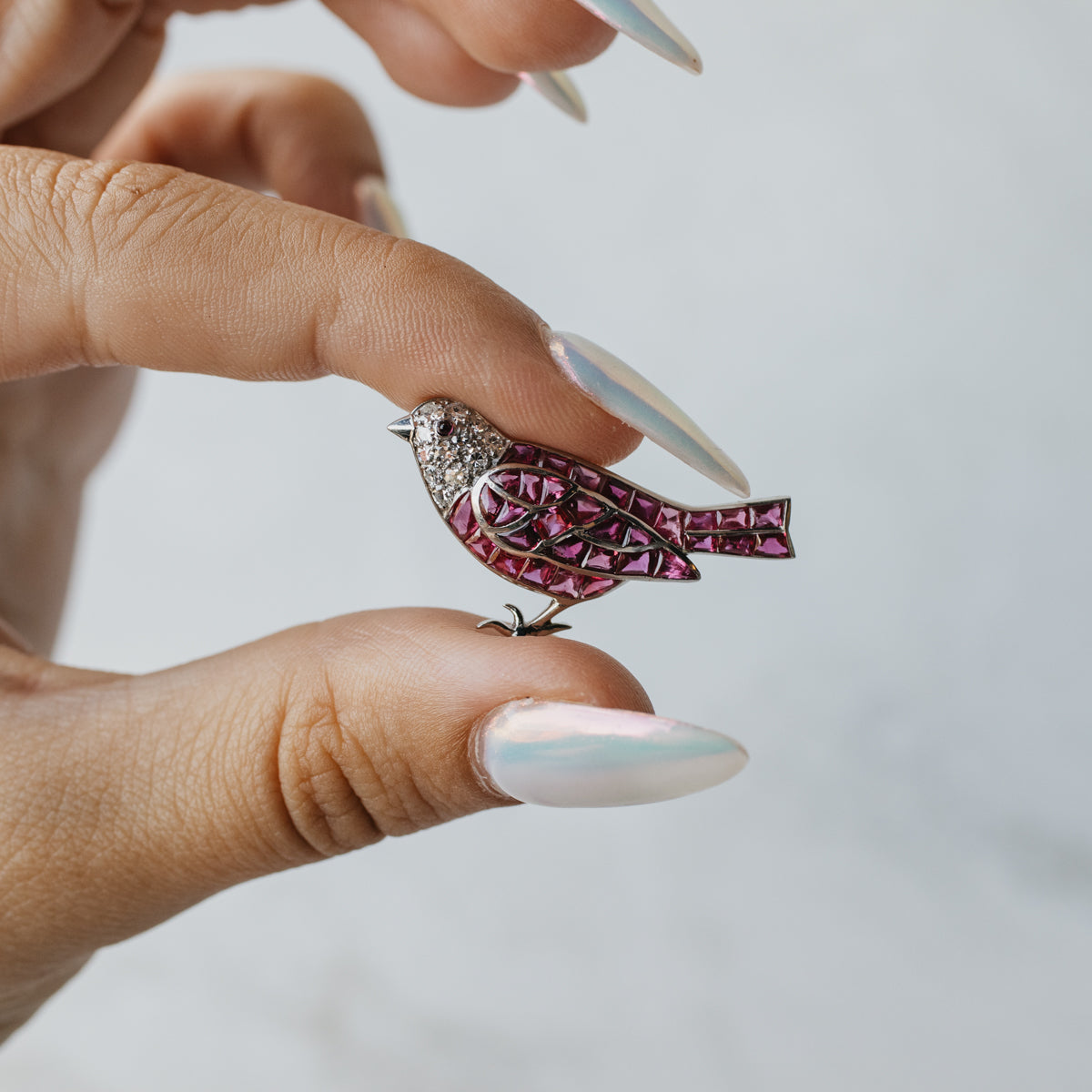 -Platinum Art Deco Hand Engraved Cartier Bird Brooch