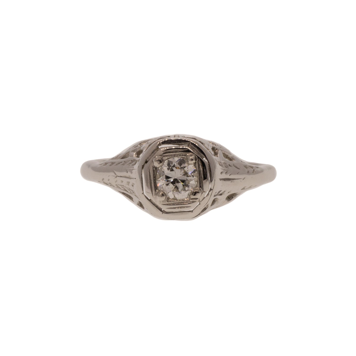 Vintage Engraved Diamond Engagement Ring