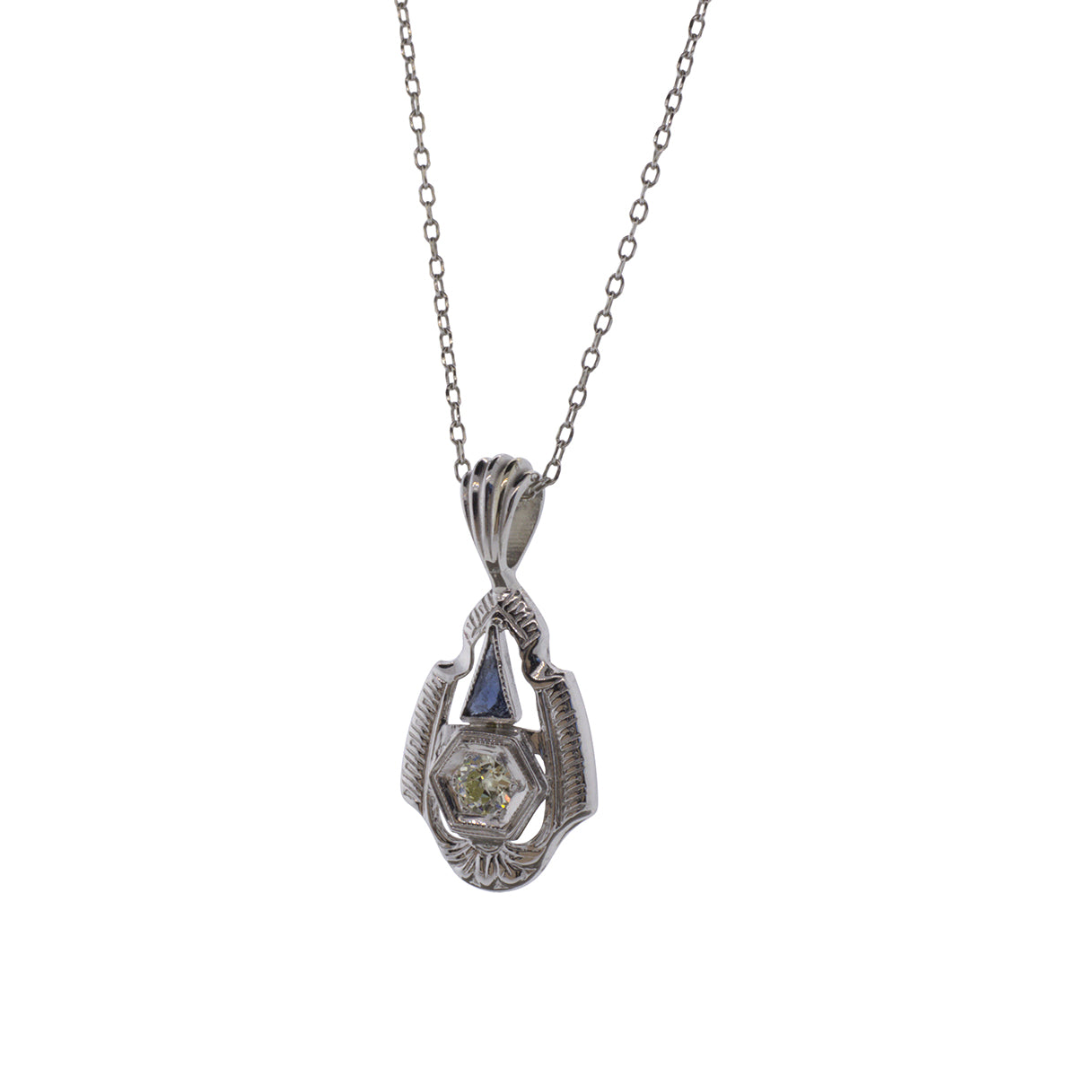 14K White Gold Champagne Old European Cut Diamond Necklace
