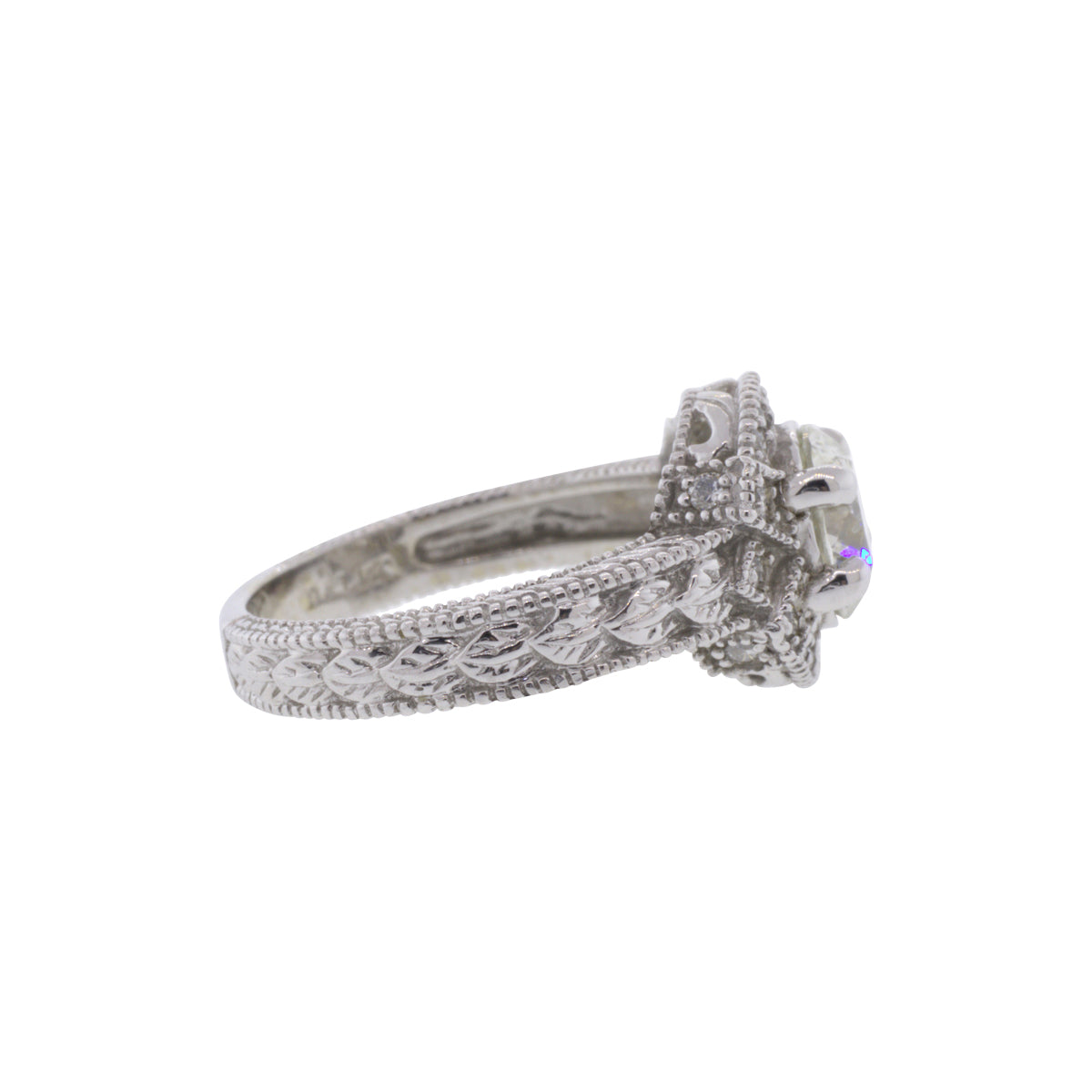 14K White Gold 1.94ctw Diamond Halo Engraved Ring