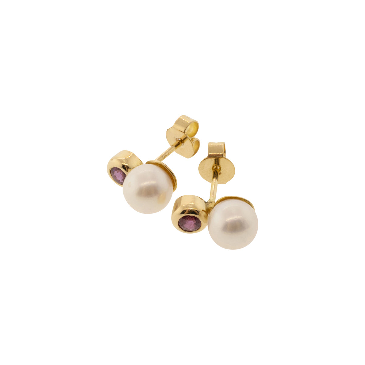 18K Yellow Gold Freshwater Cultured Pearl & Pink Tourmaline Earrings