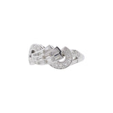 14K White Gold Baguette & Single Cut Diamond Swirl Ring