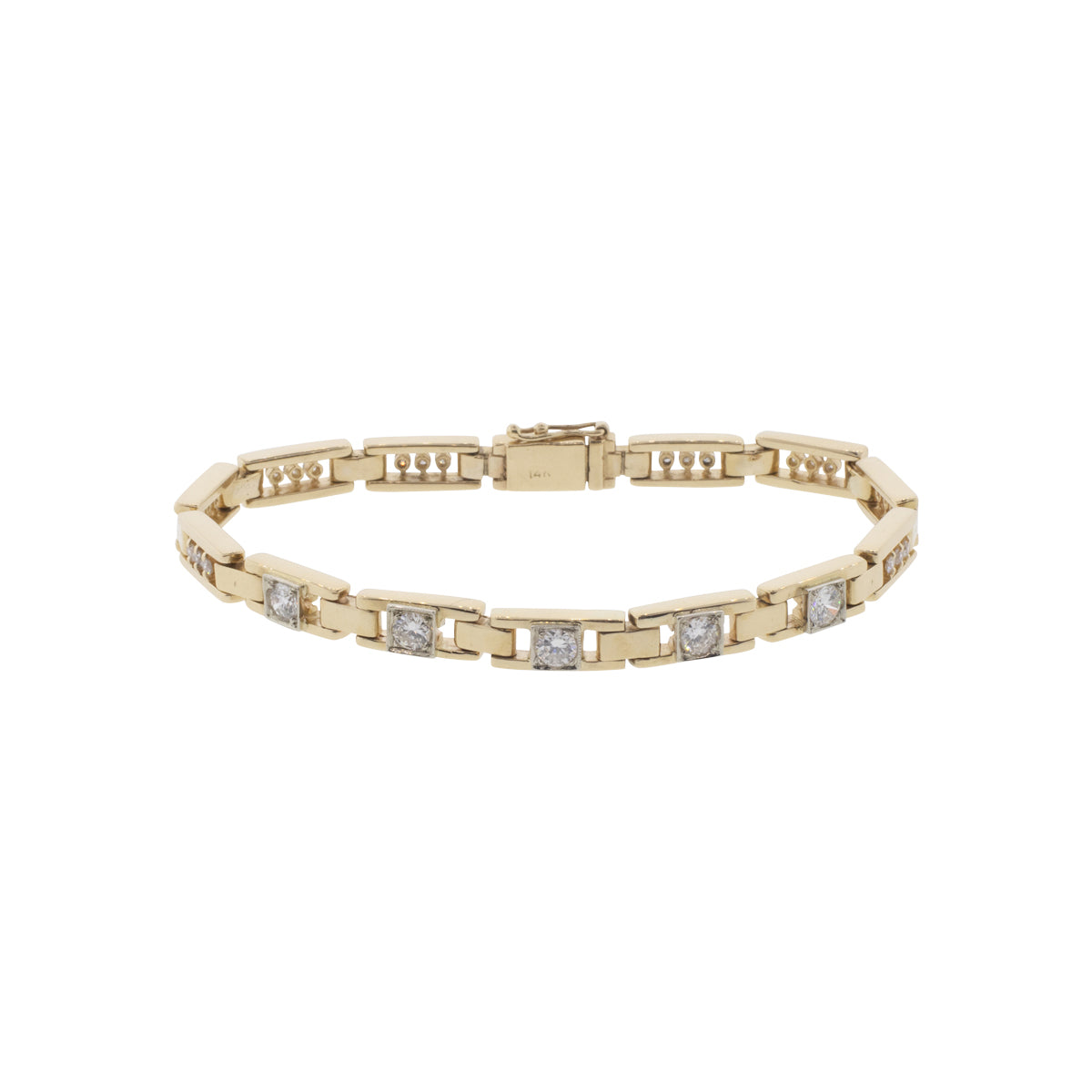 14K Yellow Gold Natural Diamond Floating Link Bracelet