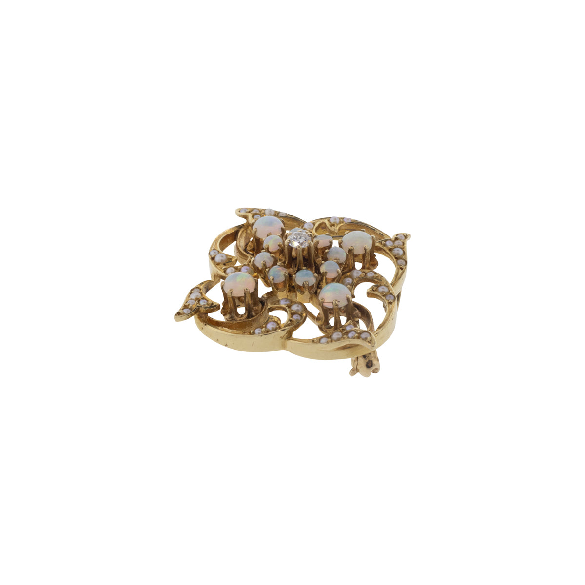 14K Yellow Gold Opal, Pearl, & Diamond Convertible Brooch Pendant