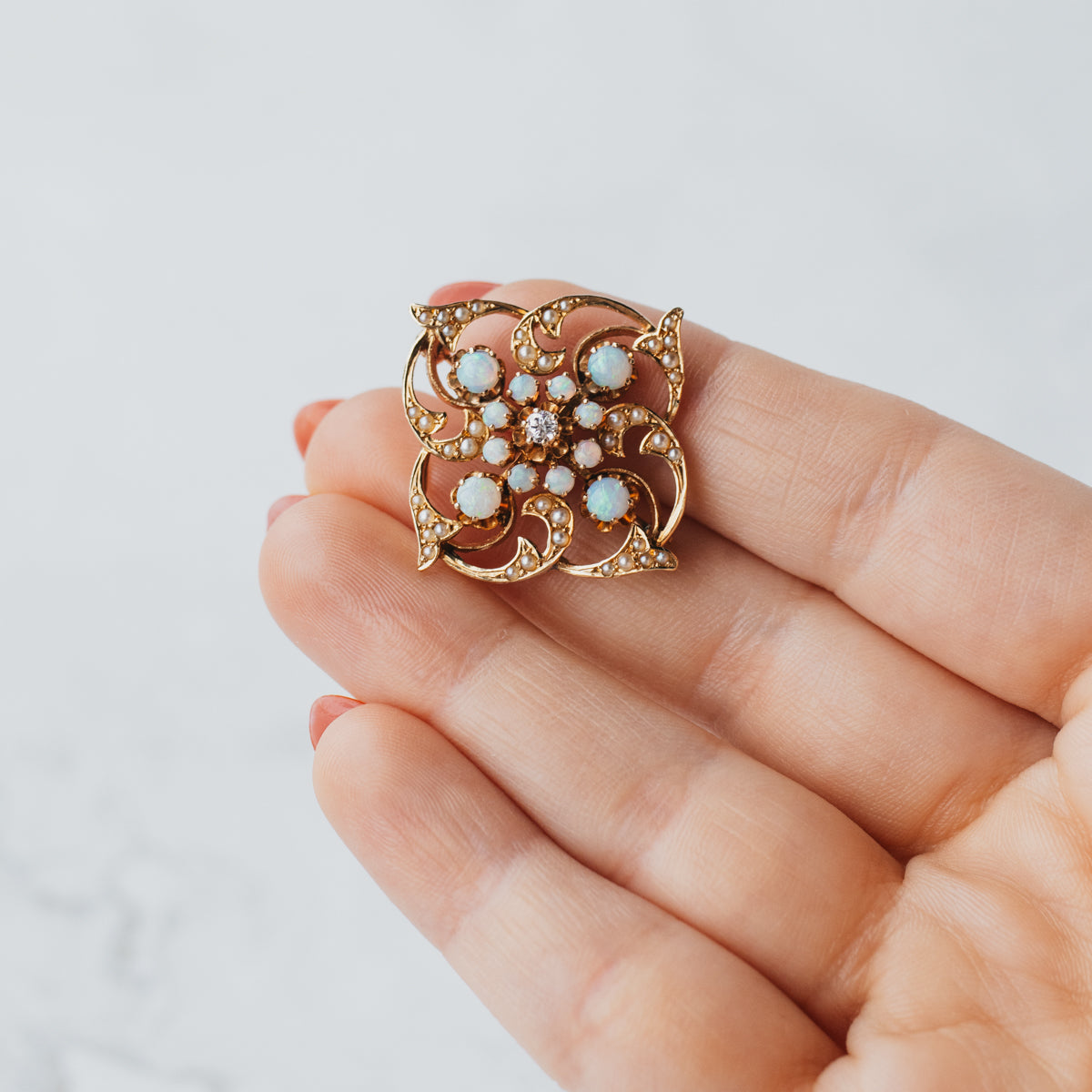 14K Yellow Gold Opal, Pearl, & Diamond Convertible Brooch Pendant