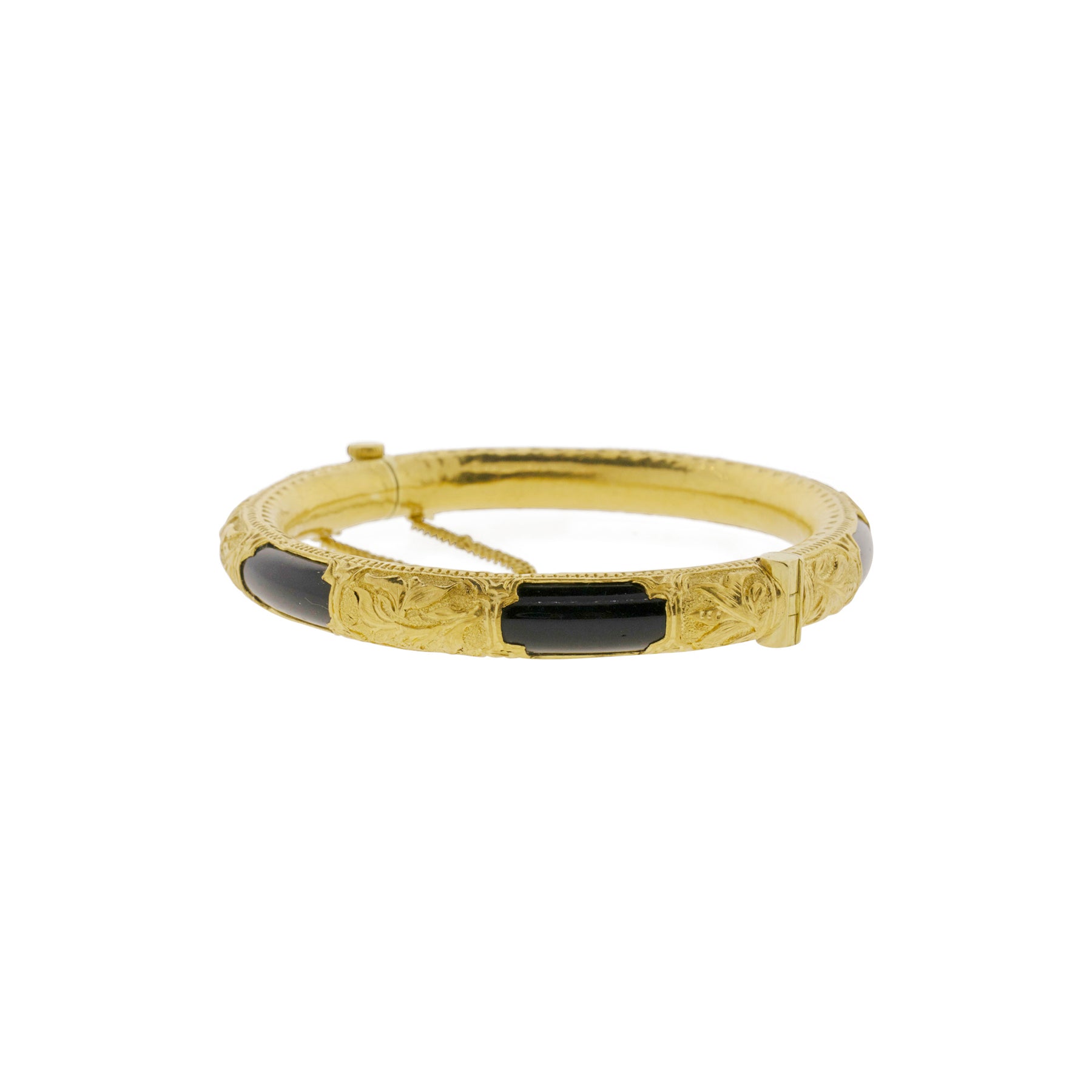 22K Yellow Gold Engraved Bangle with Onyx