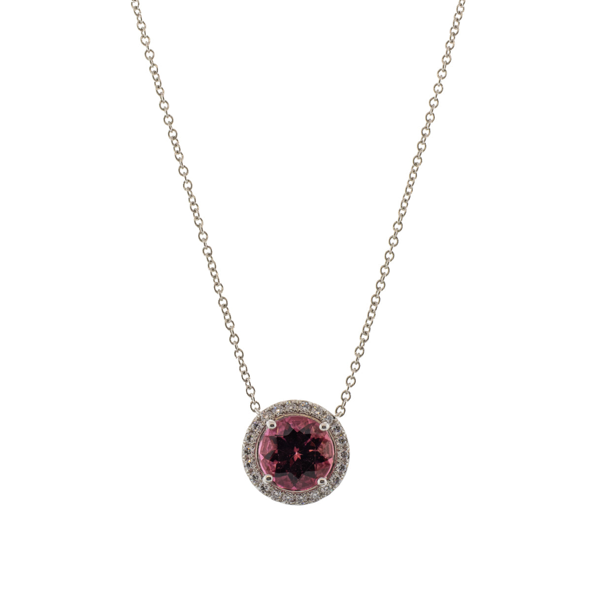 Tiffany & Co. Deep Rose Tourmaline and Diamond Halo Platinum Necklace