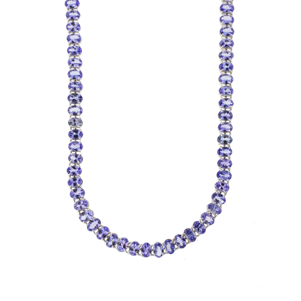 14K White Gold Oval Tanzanite Line Necklace