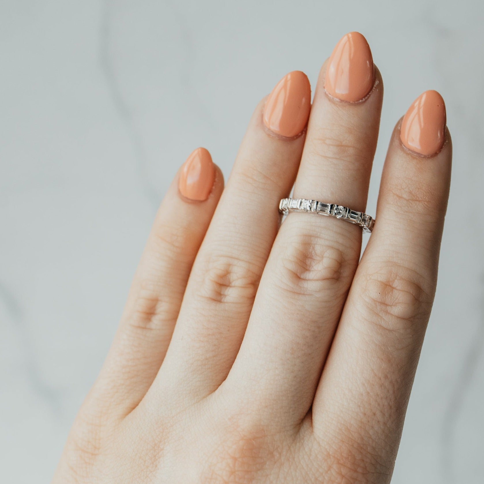Baguette & Round Diamond White Gold Eternity Band