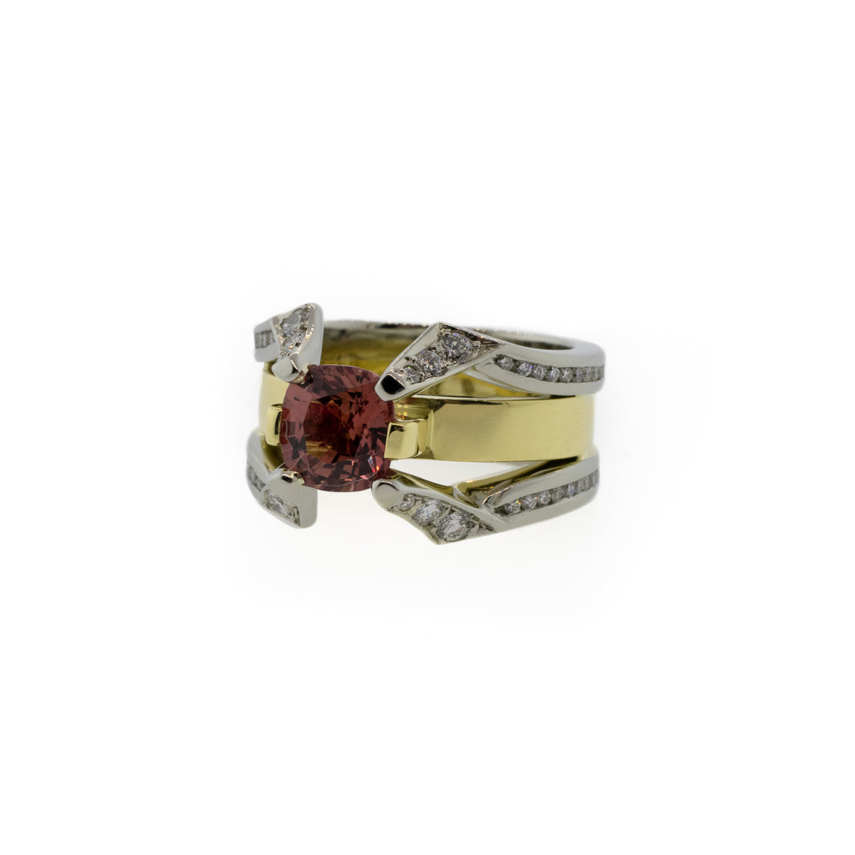 Two-Tone Gold Pink Tourmaline & Diamond Ring