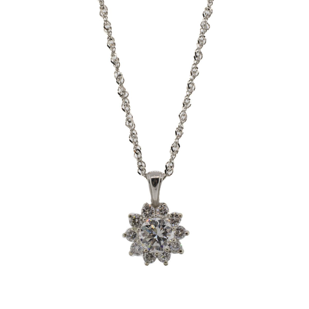 -Floral Diamond Cluster Pendant Necklace