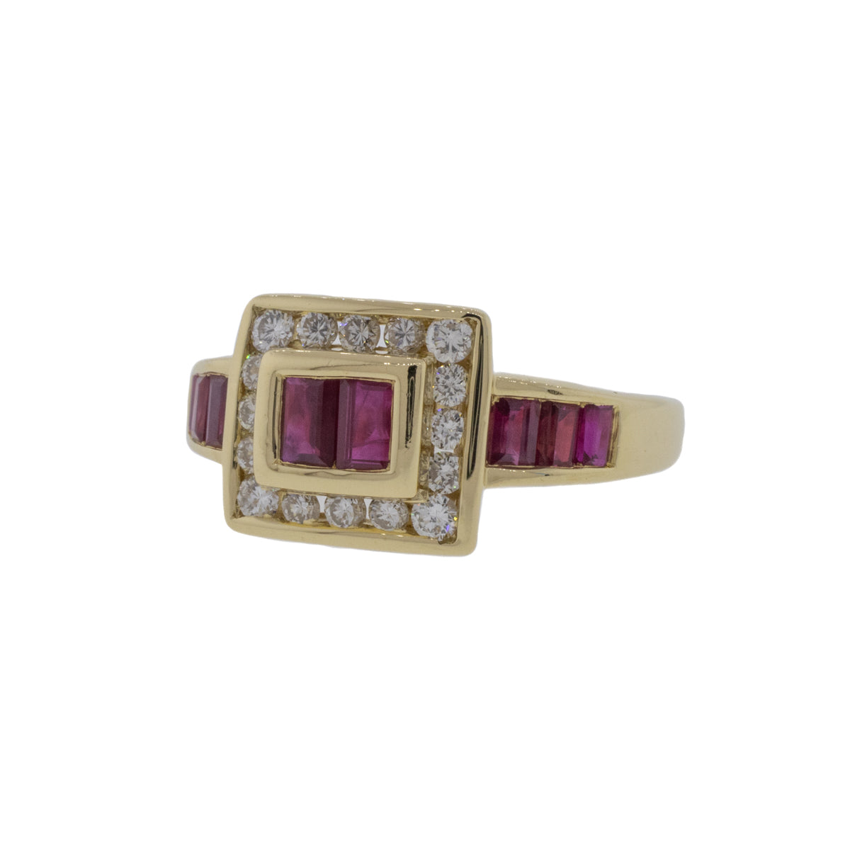 18K Yellow Gold Ruby and Diamond Buckle Ring