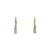 14K Yellow Gold Stacked Three Stone Diamond Leverback Earrings