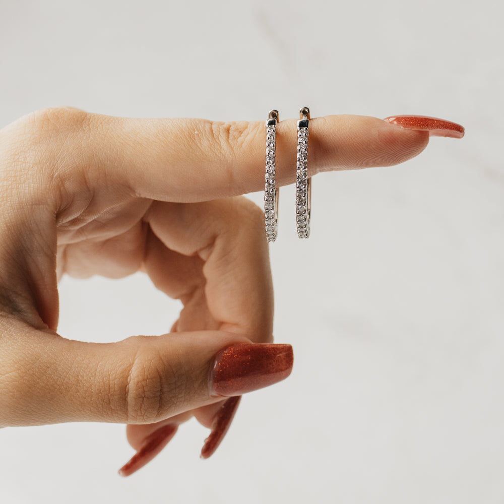 14K White Gold Diamond Hinge Hoops