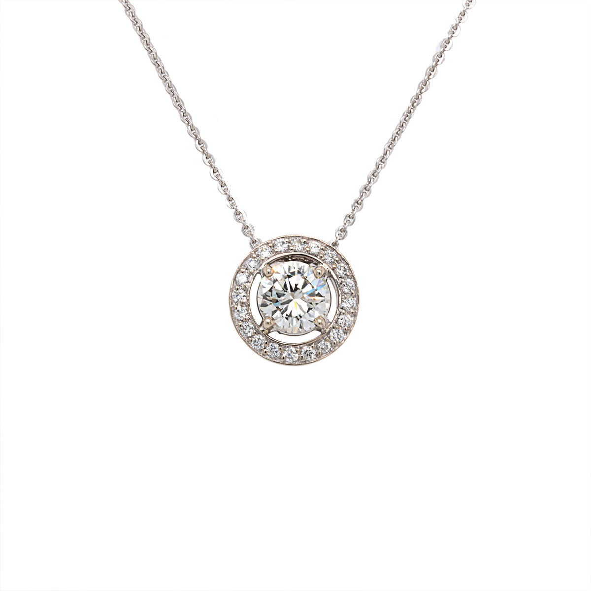 -Natural 1.00ct Diamond Halo Pendant Necklace