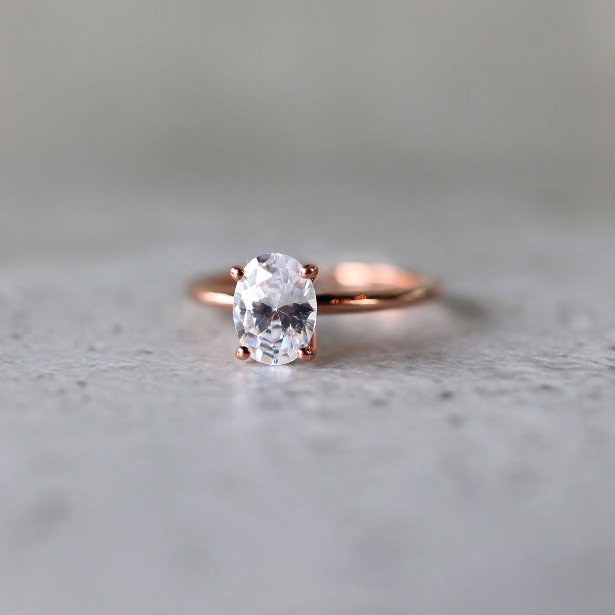 Four Prong Oval Cut Diamond Solitaire 14K Rose Gold Engagement Ring