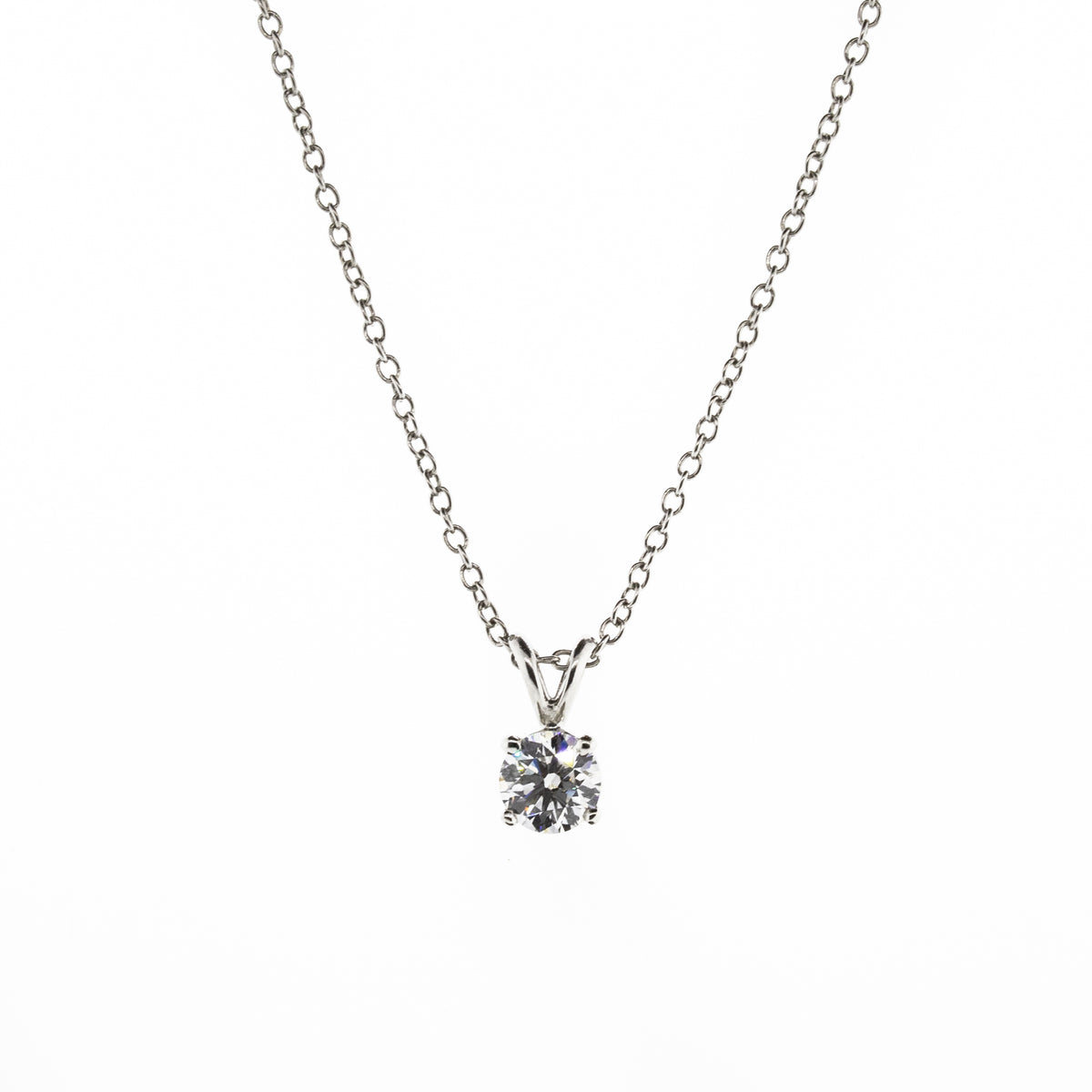 -Round Brilliant Diamond Solitaire Platinum Necklace