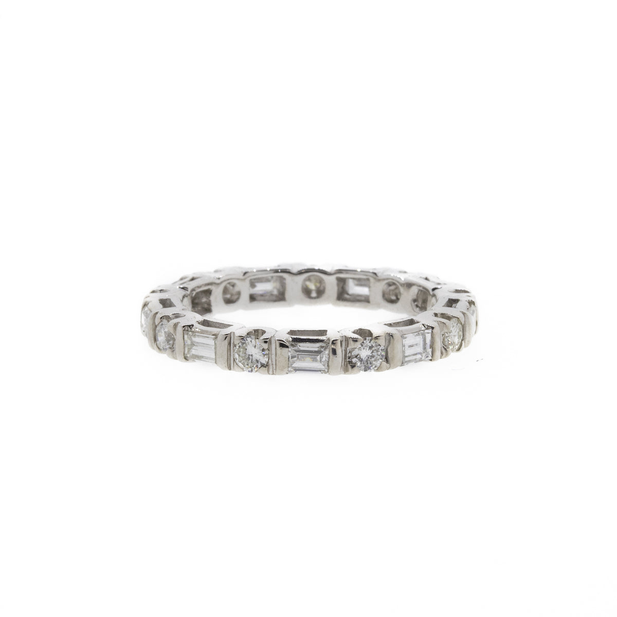 Baguette & Round Diamond White Gold Eternity Band
