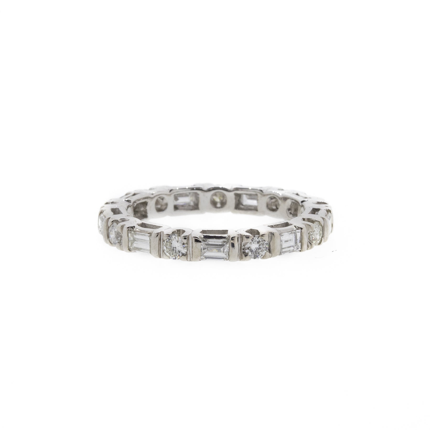 Baguette & Round Diamond White Gold Eternity Band