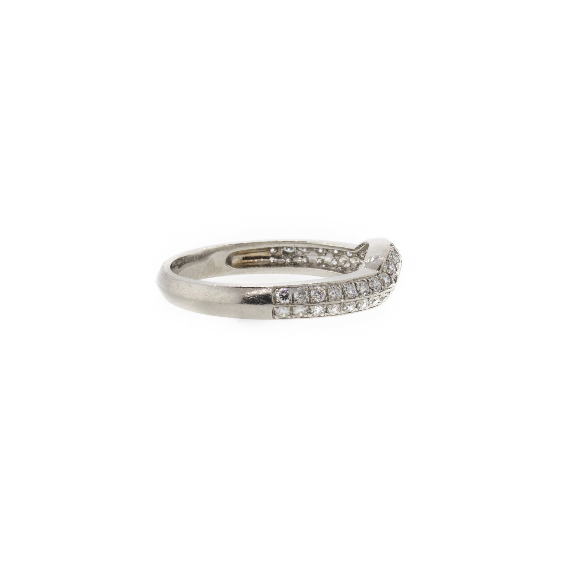 Pave Style Two-Line Diamond Platinum Contour Band