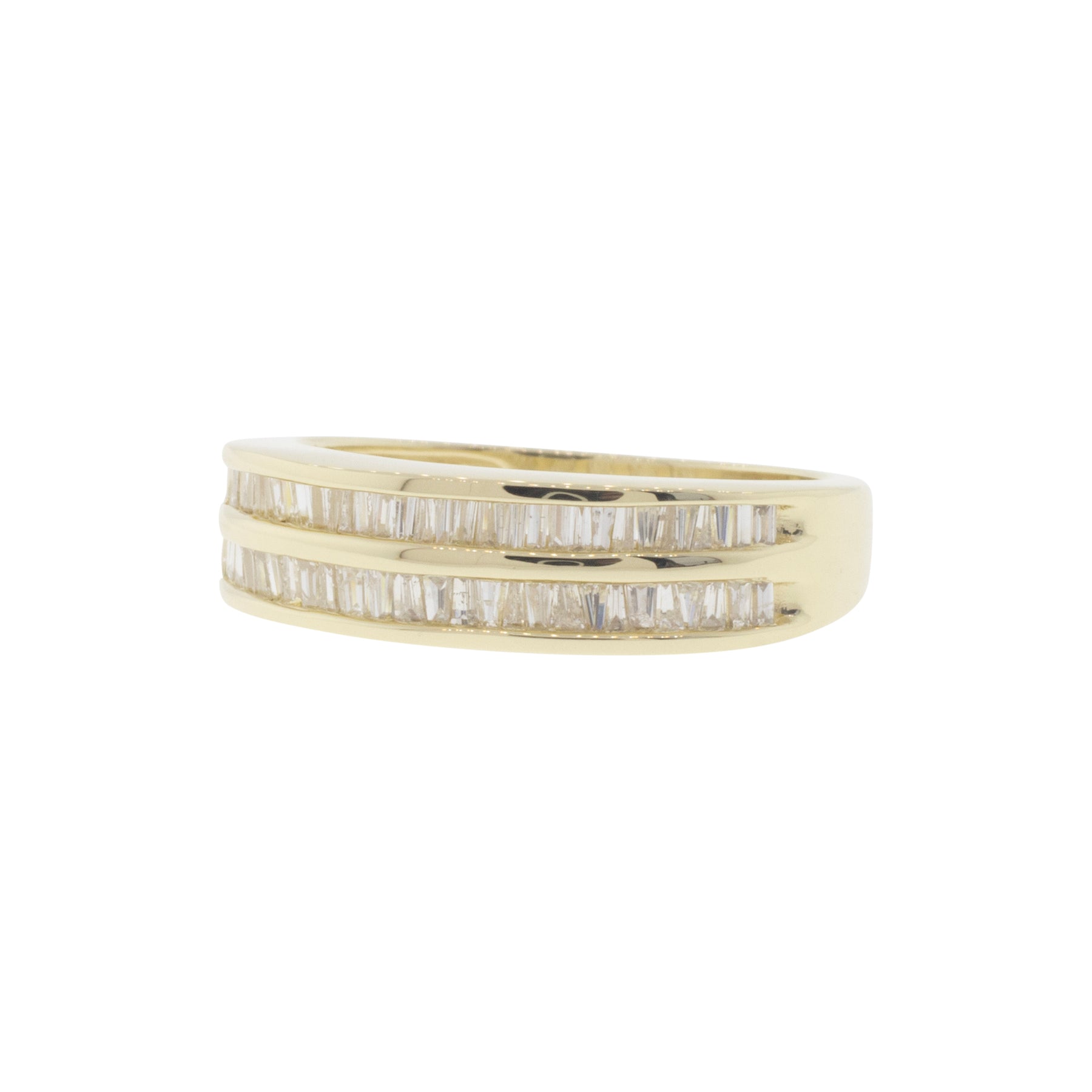 14K Yellow Gold Two-Row Baguette Diamond Ring