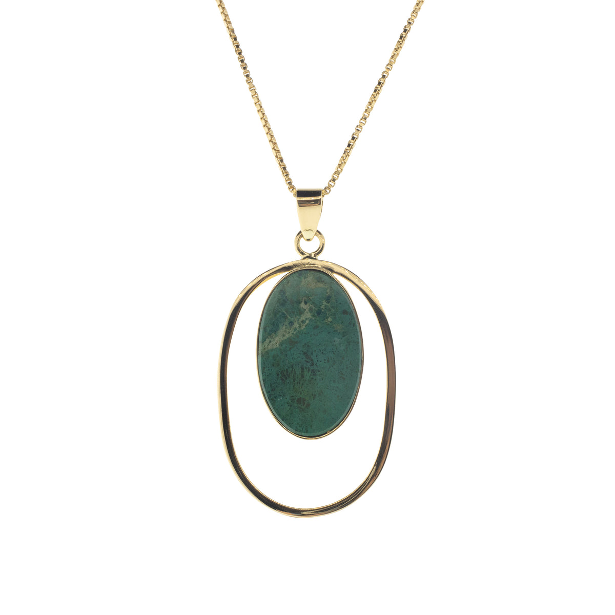 18K Yellow Gold Bezel-Set Turquoise Pendant Necklace
