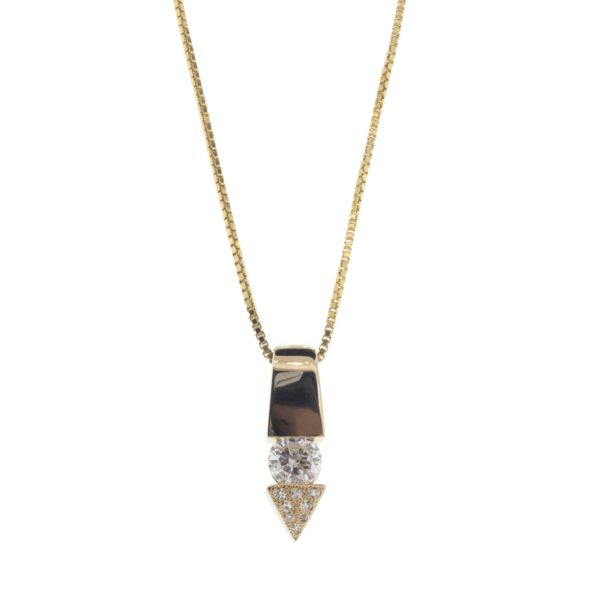 Modern 14K Yellow Gold Arrow Diamond Pendant Necklace