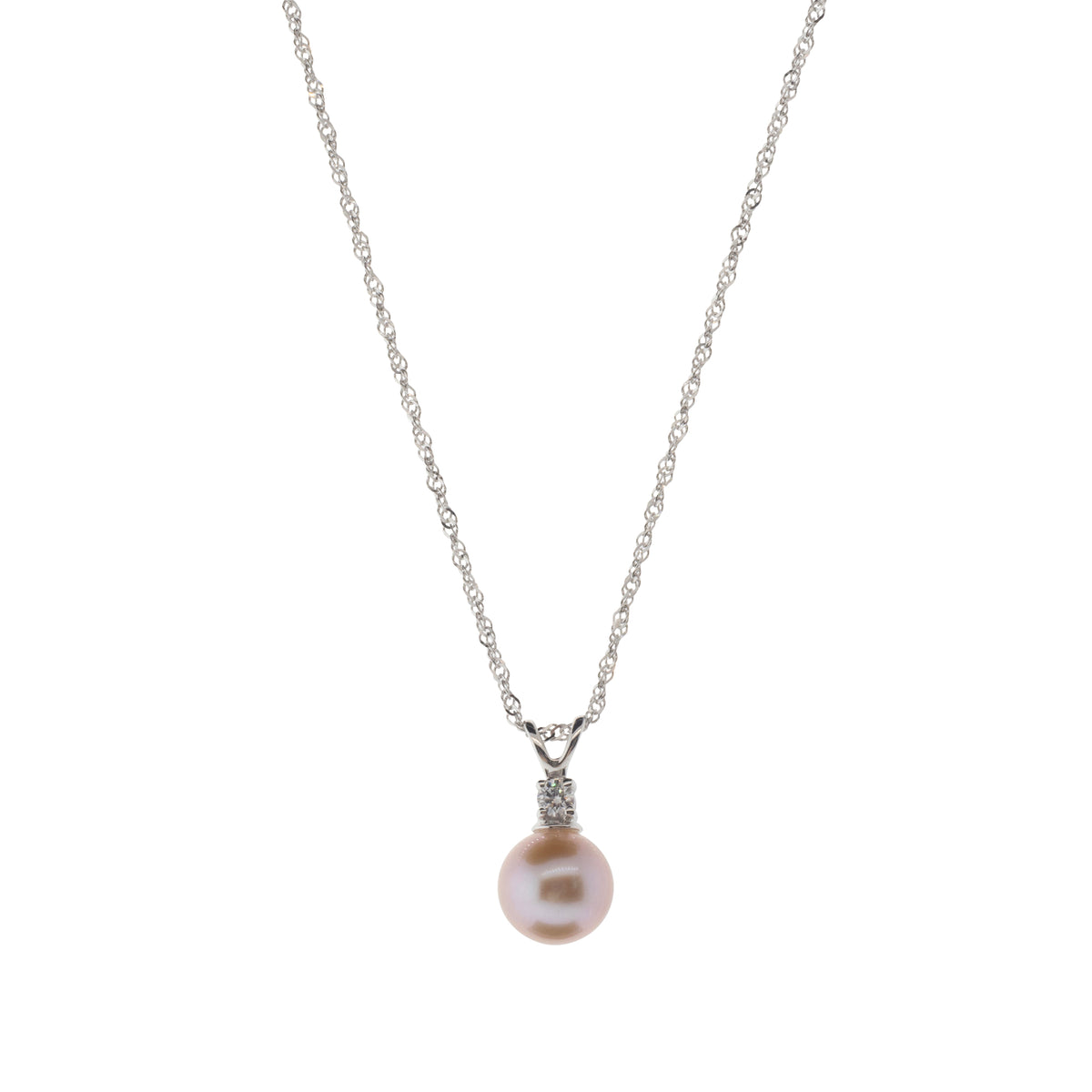 14K White Gold Diamond Accented Pink Pearl Necklace