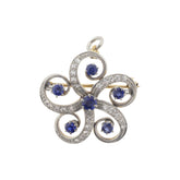 Victorian Sapphire and Diamond Floral Swirl Pin Pendant